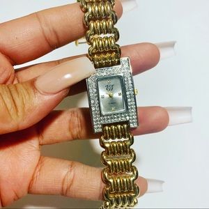 Vintage Gold watch with silver rhinestone accent